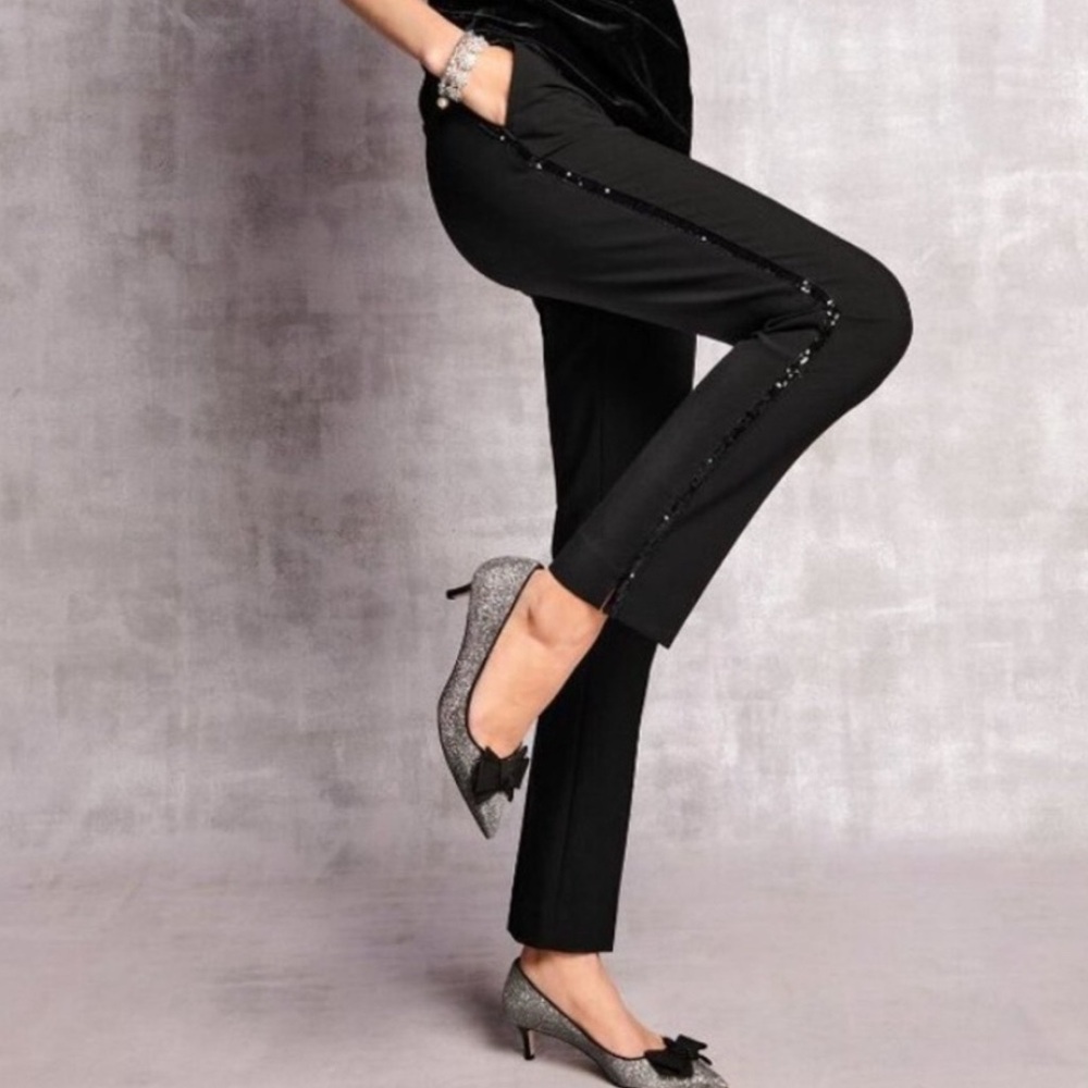 Talbots Elegant Black Ankle Pants with Sparkling Detail
